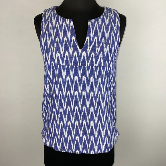 J. Crew Notched Shell Tank Top In Zig Zag Ikat Womens 00 Boho Coastal Grandma - Picture 2 of 16